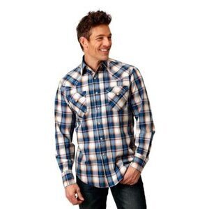Roper Men's XXL Long Sleeve Western Snap Plaid Shirt - Blue